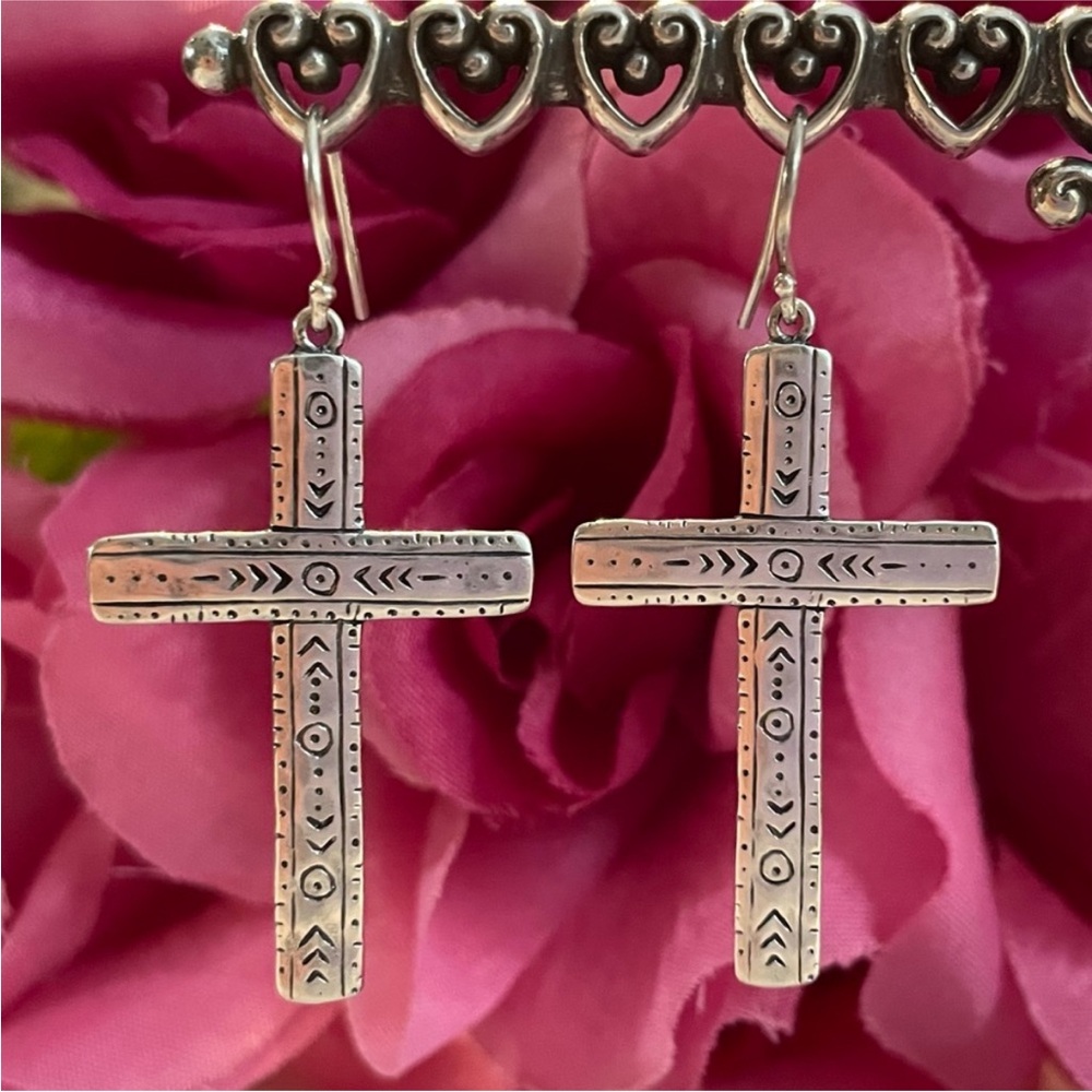Silpada Cross ‘Ideal’ Sterling Silver Etched Engraved Earrings W3070